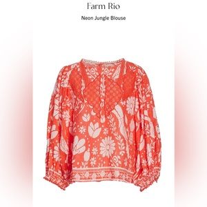 Farm Rio - neon orange jungle blouse, size small